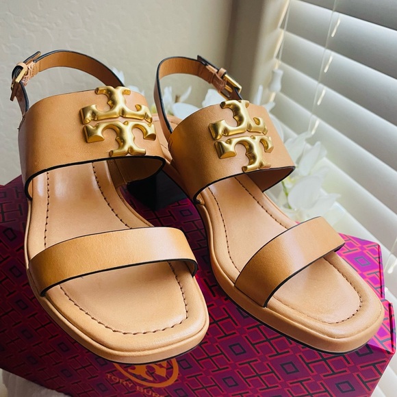 NEW Tory Burch Eleanor Heel Sandal Nevada Crust- Vachetta - Picture 2 of 9
